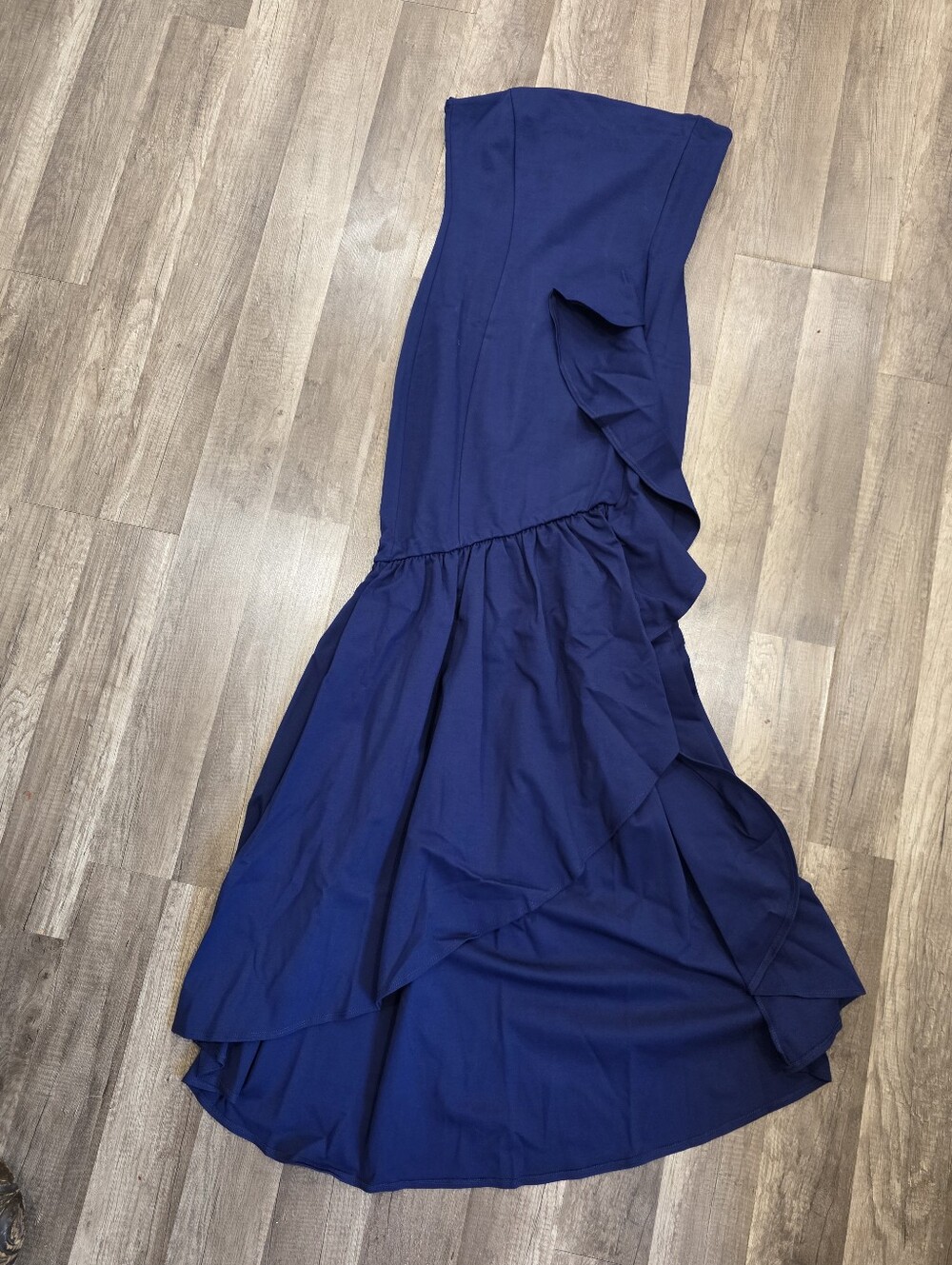 Nwt BLUE MERMAID Ruffle Gown Strapless Navy High-Low Evening Dress Prom Wedding - Picture 4 of 11